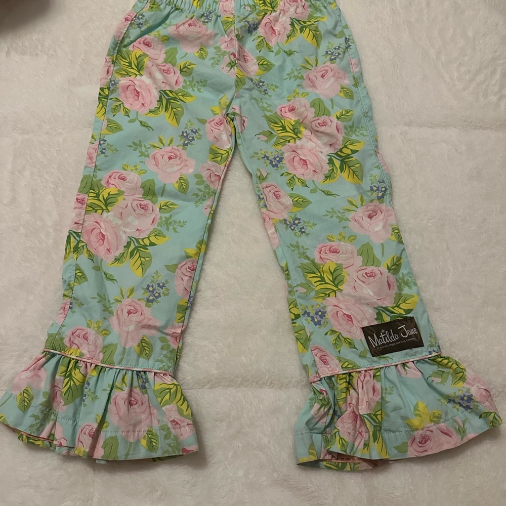 Matilda Jane Blue and Pink Pajama Bottoms with Ruffled Flounces